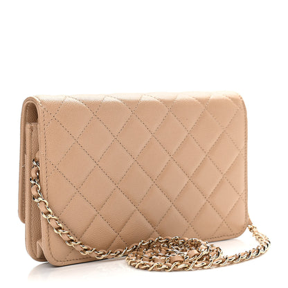 Chanel Caviar Quilted Crystal CC Wallet On Chain WOC Beige 3 of 12