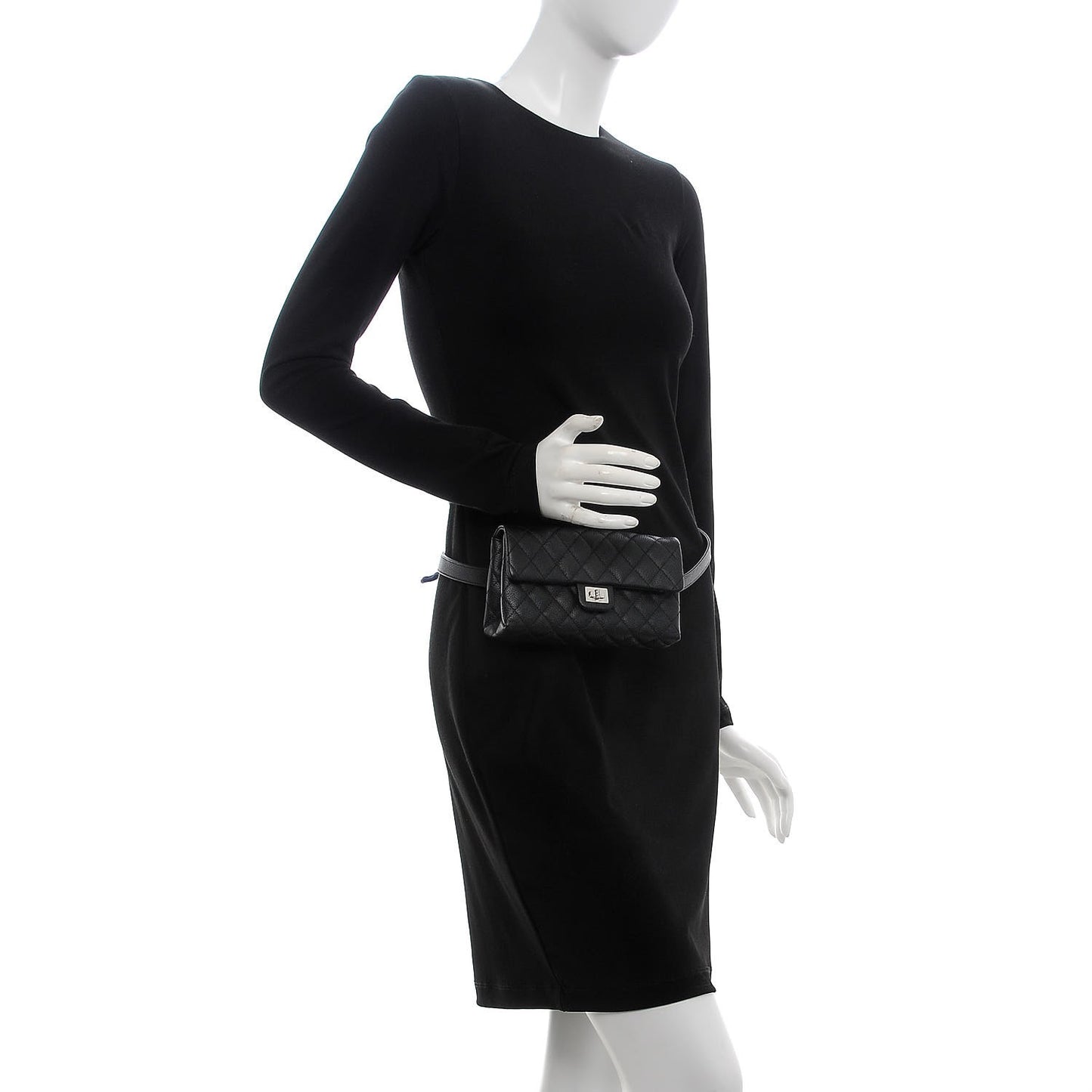 Grained Calfskin Quilted 2.55 Reissue Flap Belt Bag Clutch Black