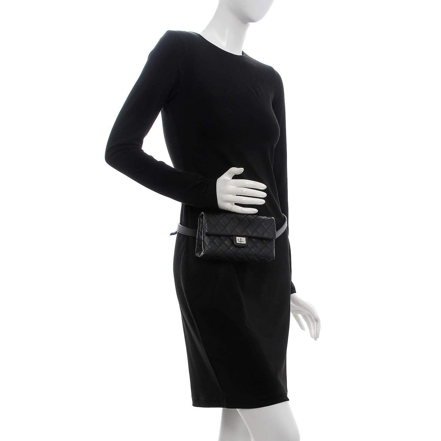 Chanel Grained Calfskin Quilted 2.55 Reissue Flap Belt Bag Clutch Black 2 of 7