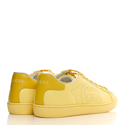 Gucci Calfskin Interlocking G Perforated Womens Ace Sneakers 37 Banana Straw Yellow 4 of 11