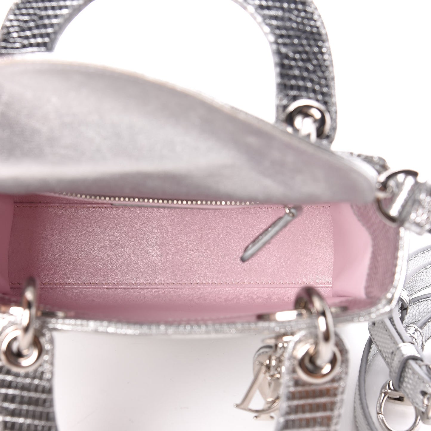 Metallic Lizard Mini Lady Dior Silver