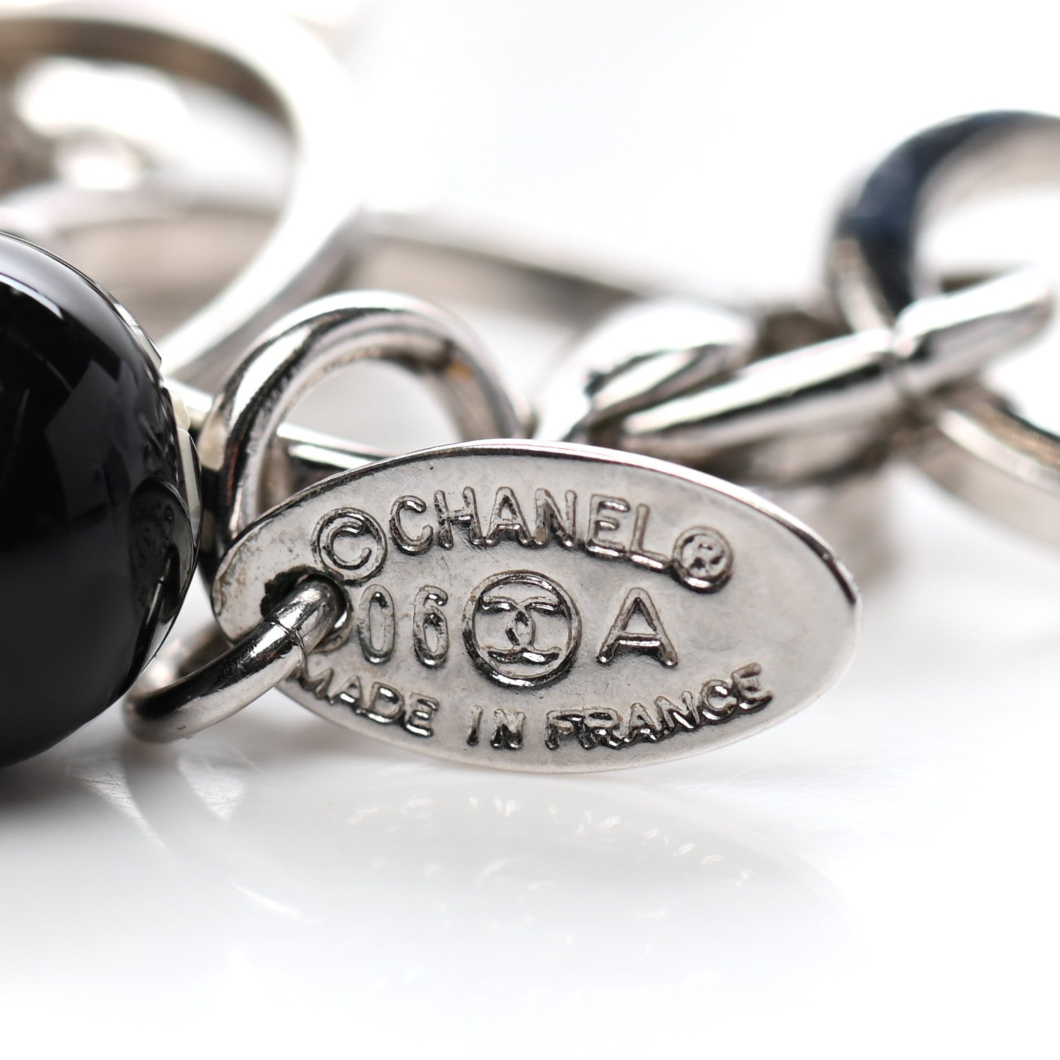Chanel Enamel Pearl Beaded CC Bracelet Black Silver 4 of 4