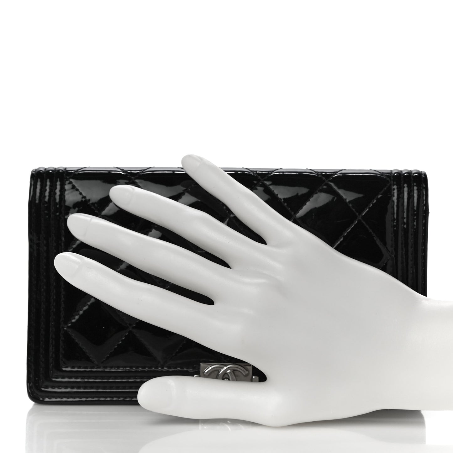 Patent Calfskin Quilted Boy Yen Wallet Black