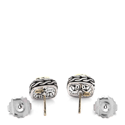 John Hardy Sterling Silver 22K Yellow Gold Classic Chain Square Hammered Stud Earrings 4 of 5