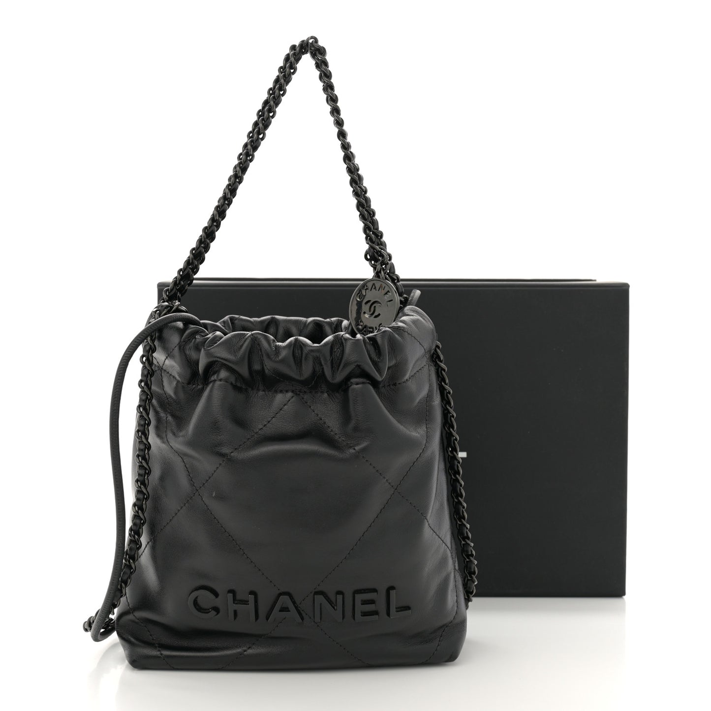 Shiny Calfskin Quilted Mini Chanel 22 So Black