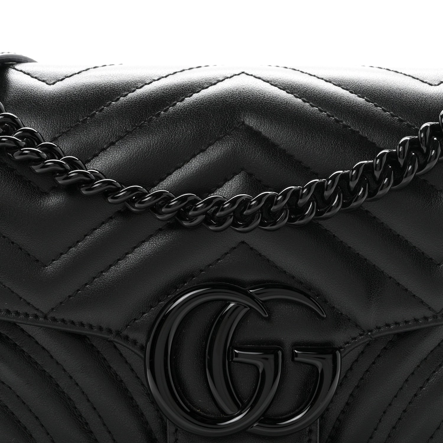 Gucci Calfskin Matelasse Monochrome Small GG Marmont Shoulder Bag Black 8 of 10