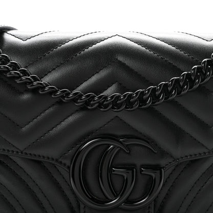 Gucci Calfskin Matelasse Monochrome Small GG Marmont Shoulder Bag Black 8 of 10
