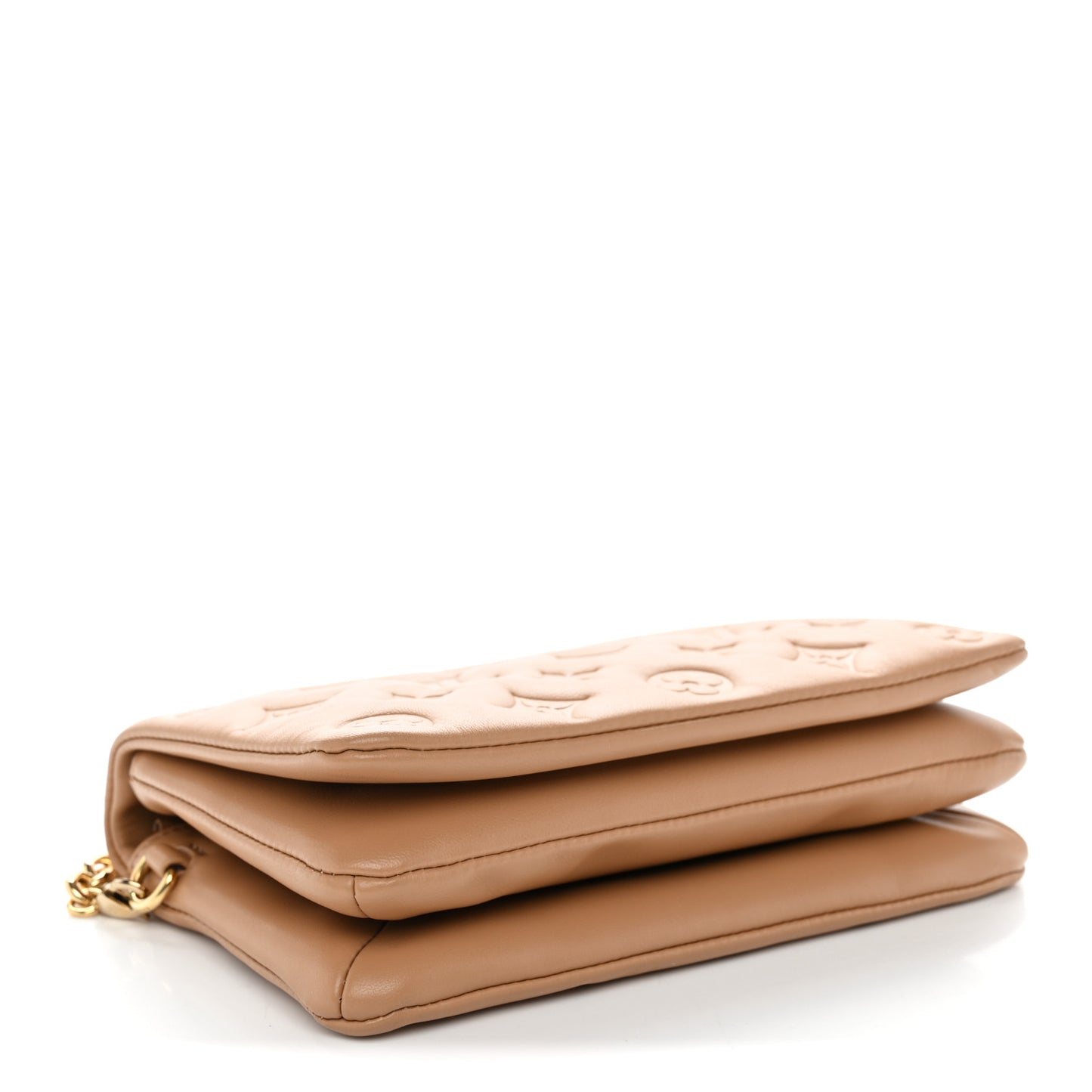 Lambskin Embossed Monogram Pochette Coussin Camel
