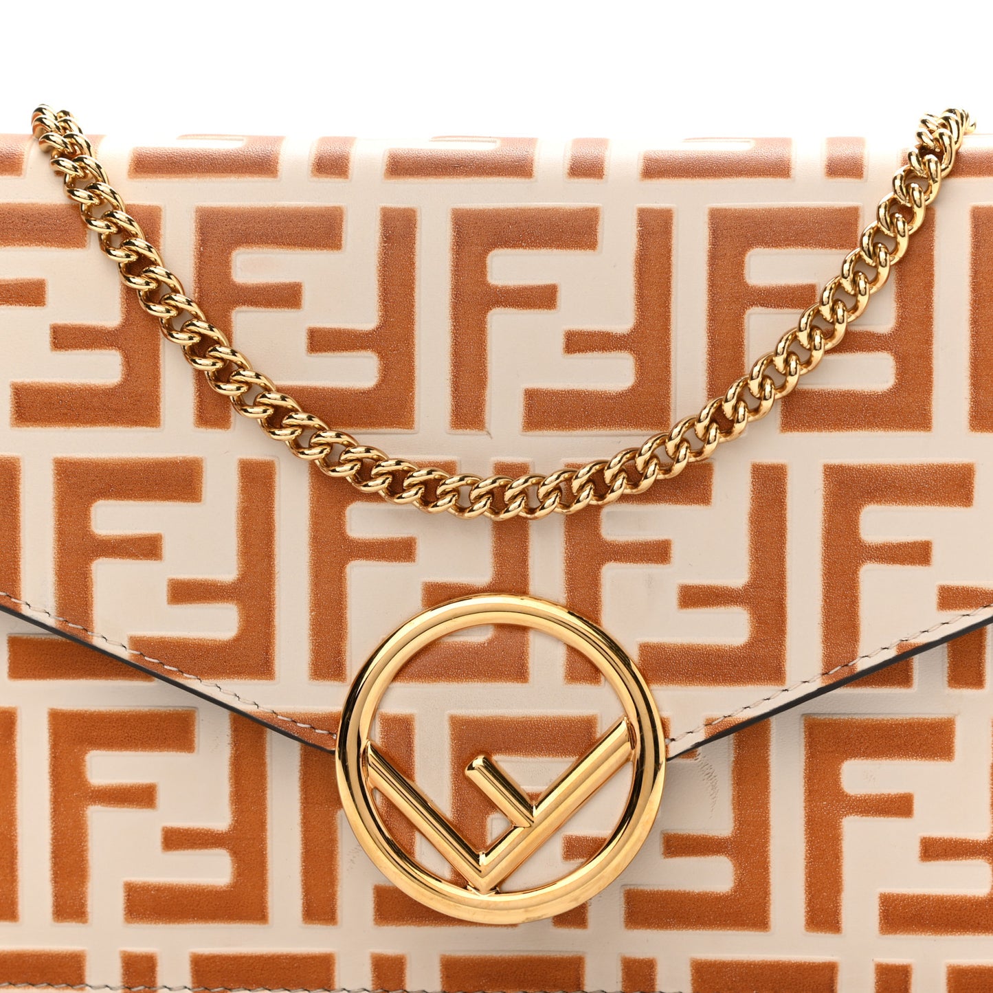 Vitello Soft F is Fendi Bi-Color FF 1974 Embossed Medium Envelope Wallet On Chain Camelia Saddler
