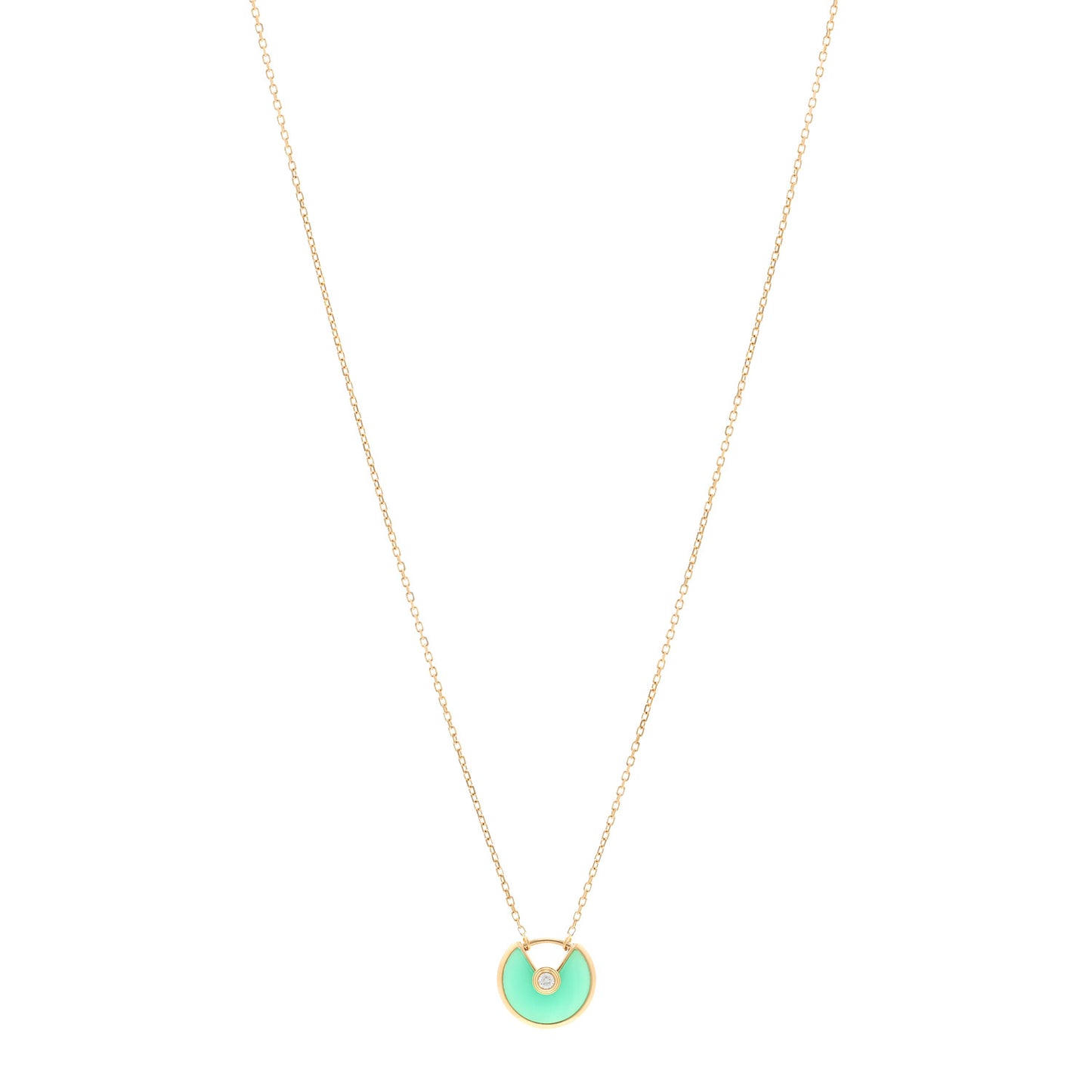 18K Yellow Gold Diamond Chrysoprase XS Amulette de Cartier Pendant Necklace