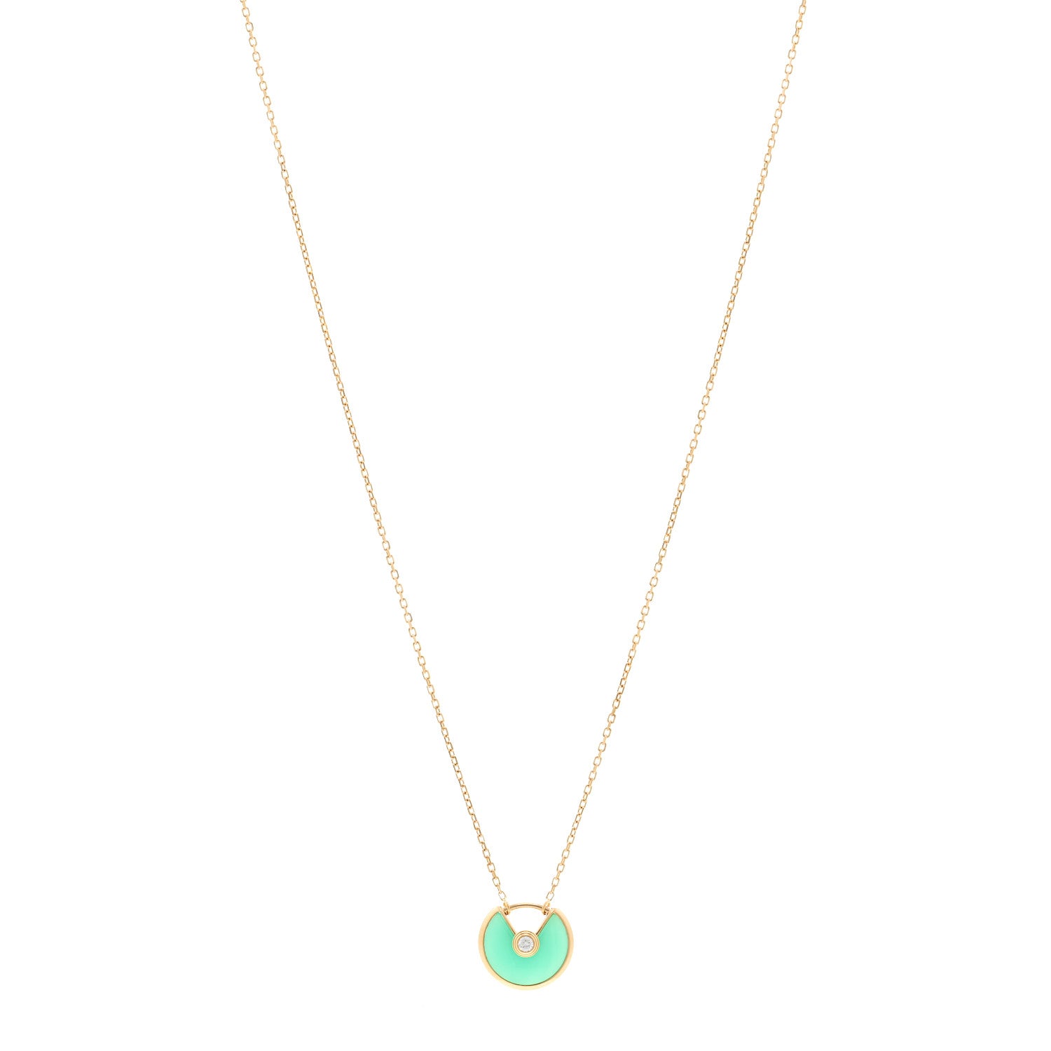 Cartier 18K Yellow Gold Diamond Chrysoprase XS Amulette de Cartier Pendant Necklace 1 of 4