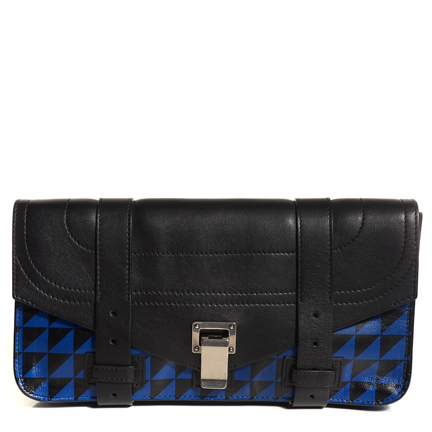 Triangle Print Calfskin PS1 Pochette Clutch Black Royal Blue