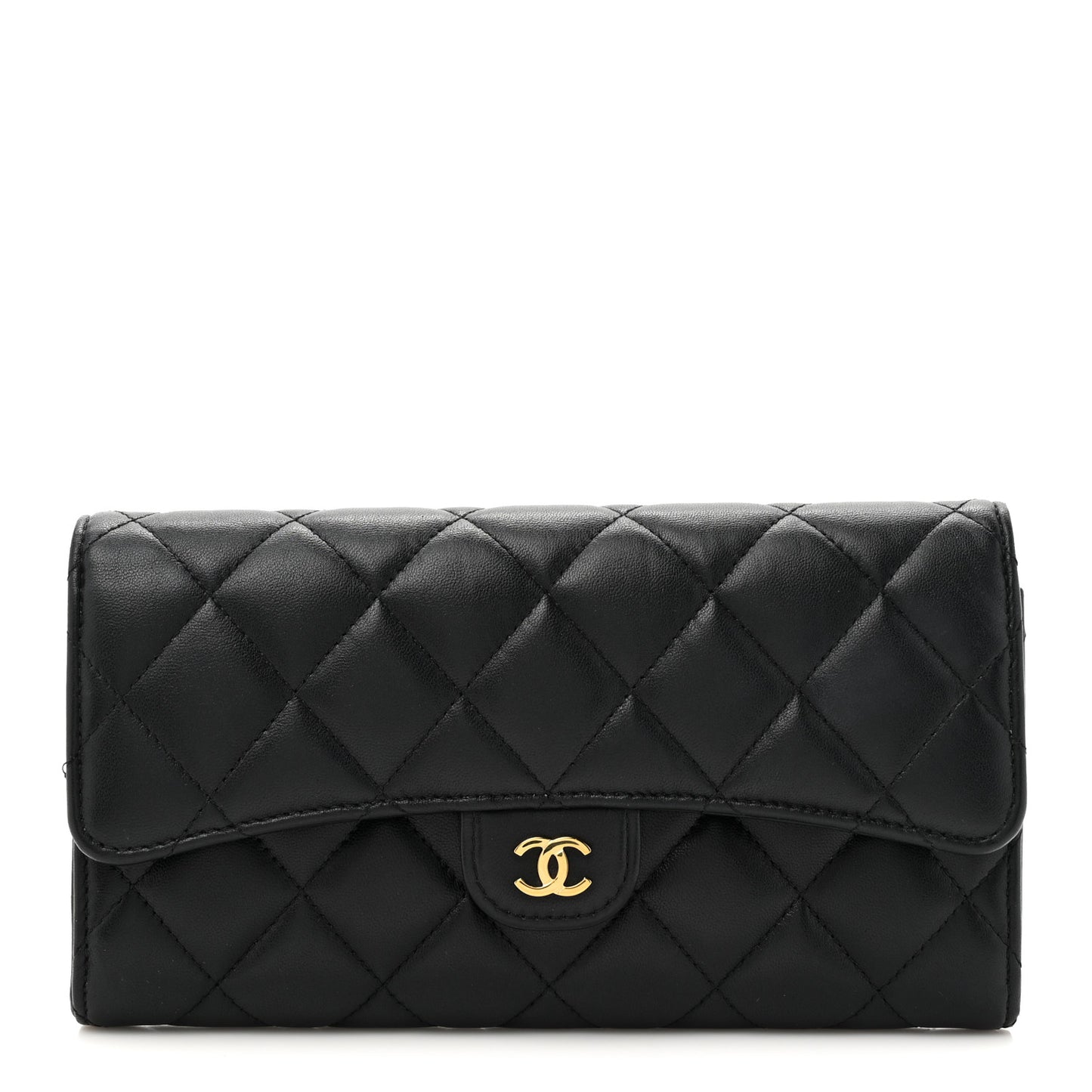 Lambskin Quilted Large Flap Wallet Black