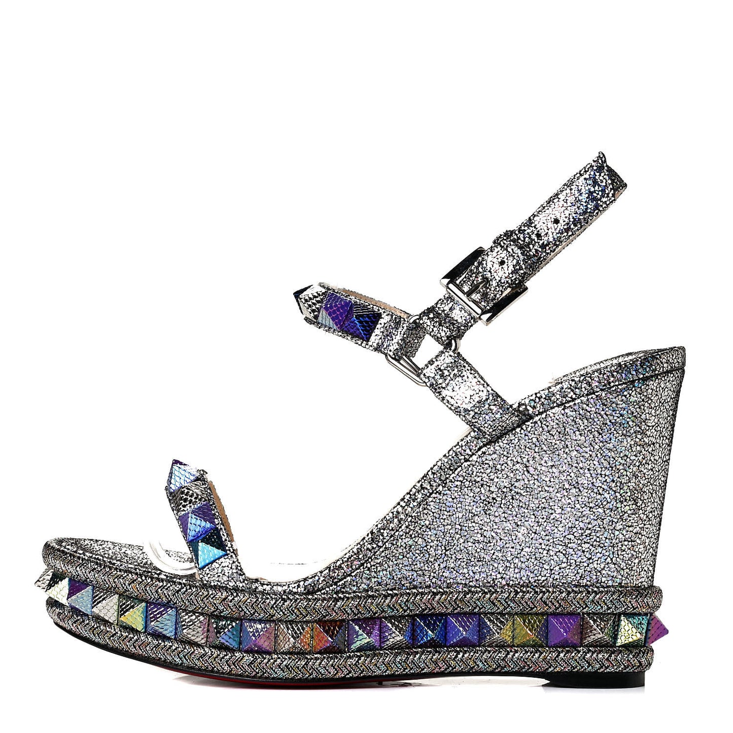 Nappa Mica Pyraclou 110 Wedge Sandals 38 Silver
