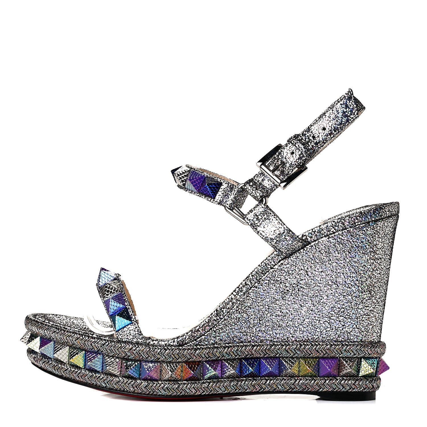 Christian Louboutin Nappa Mica Pyraclou 110 Wedge Sandals 38 Silver 1 of 6