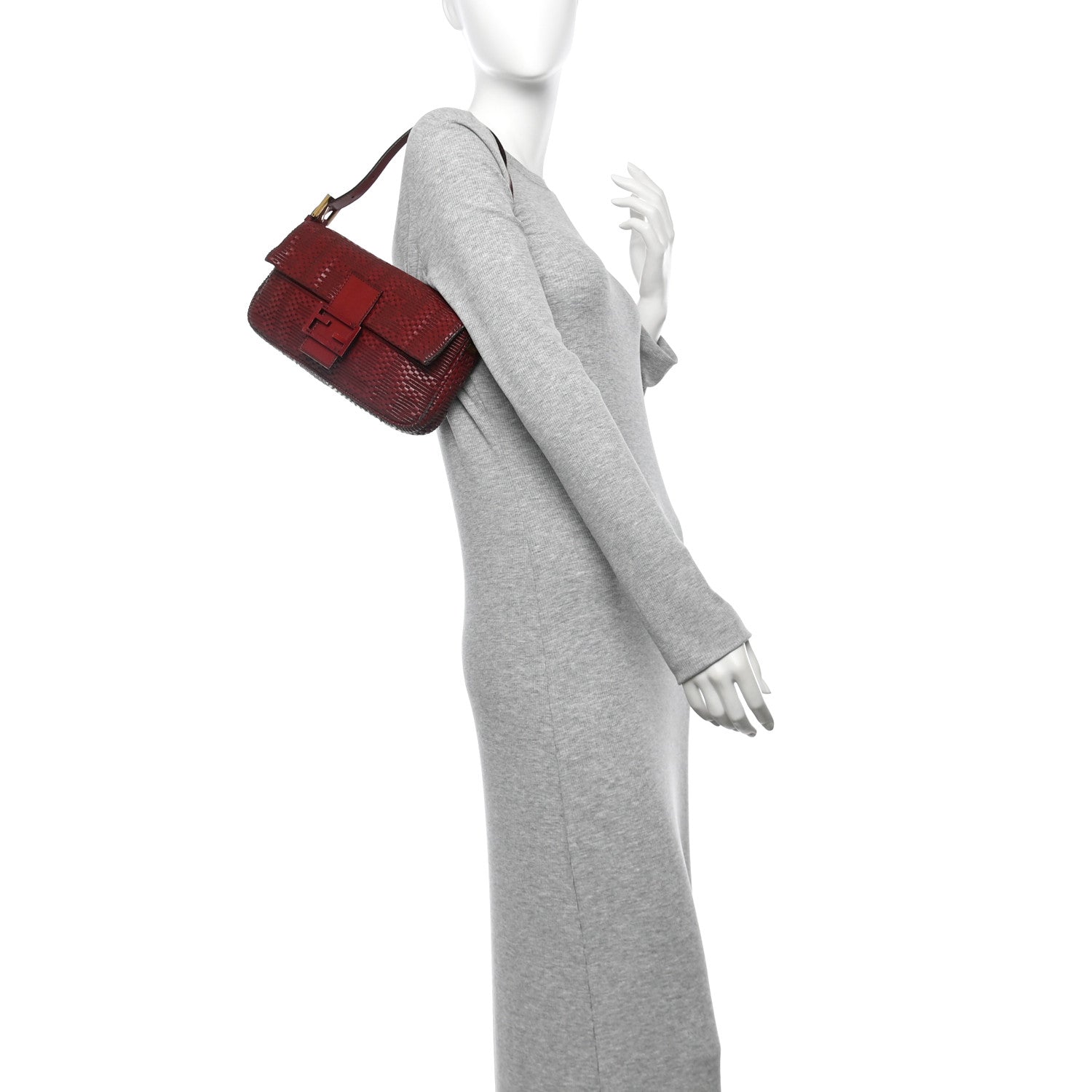 Fendi Lambskin Woven Baguette Red 2 of 10