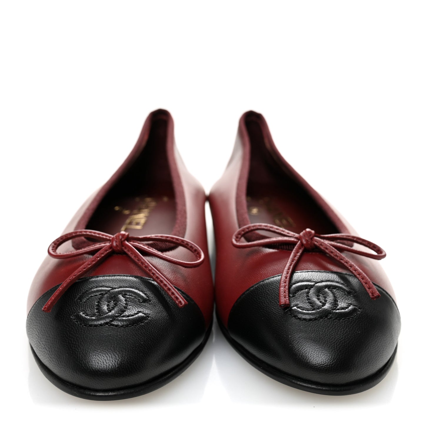 Lambskin Cap Toe CC Ballerina Flats 37 Burgundy Black