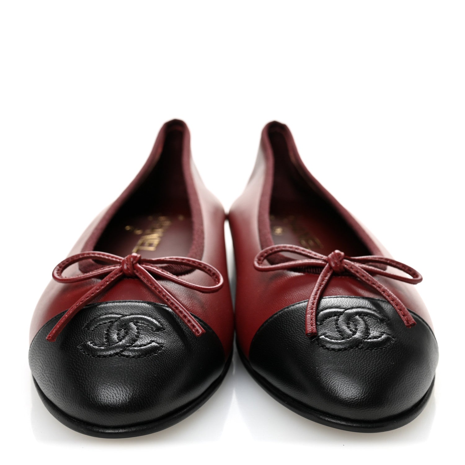 Chanel Lambskin Cap Toe CC Ballerina Flats 37 Burgundy Black 2 of 10