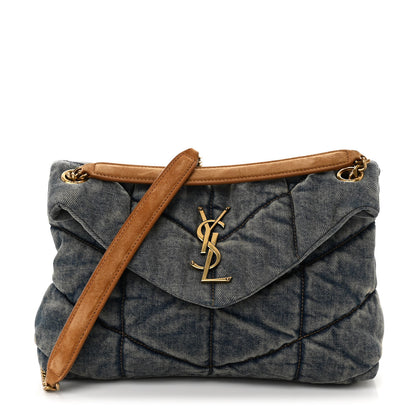 Saint Laurent Denim Quilted Small Loulou Puffer Monogram Chain Satchel Blue Cinnamon 1 of 10