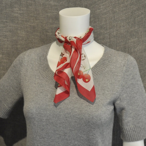 Cotton Monogram Cerises Scarf White
