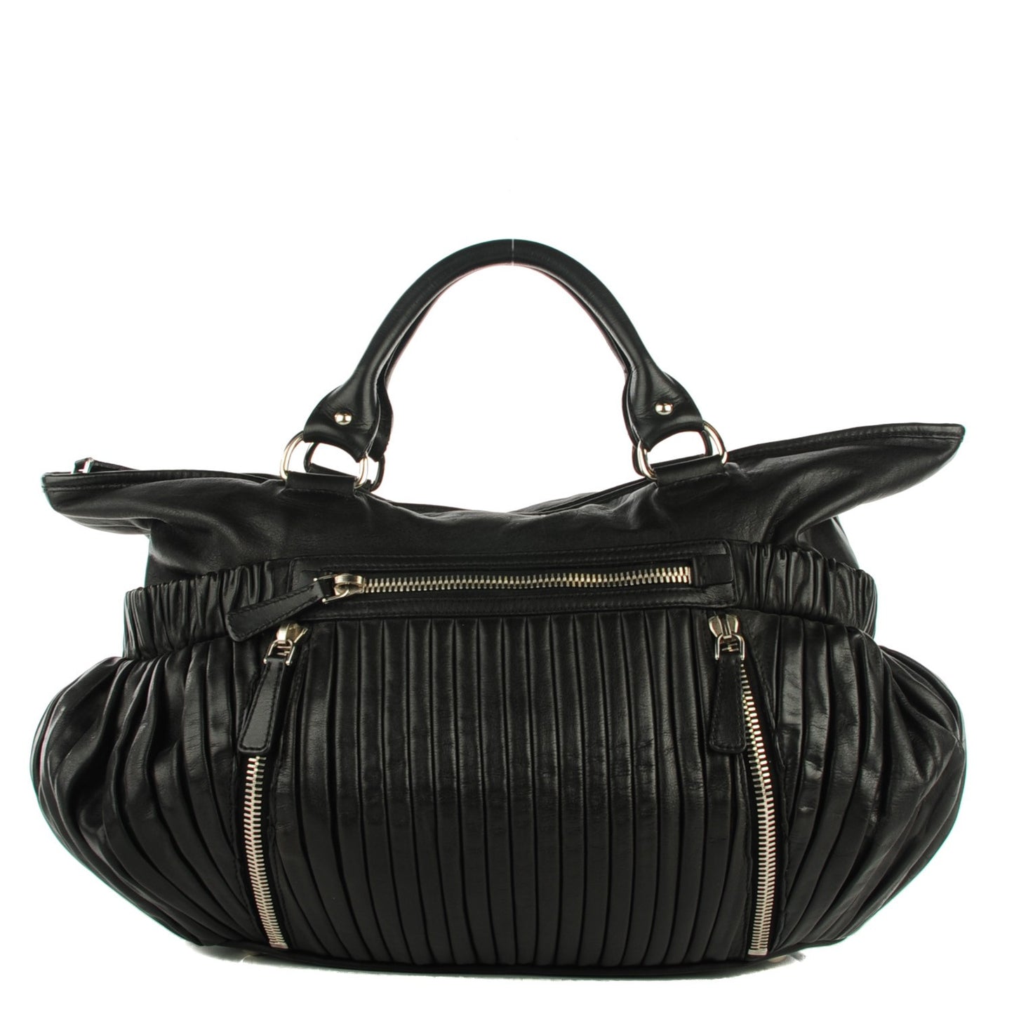 Nappa Plisse Zip Satchel Black