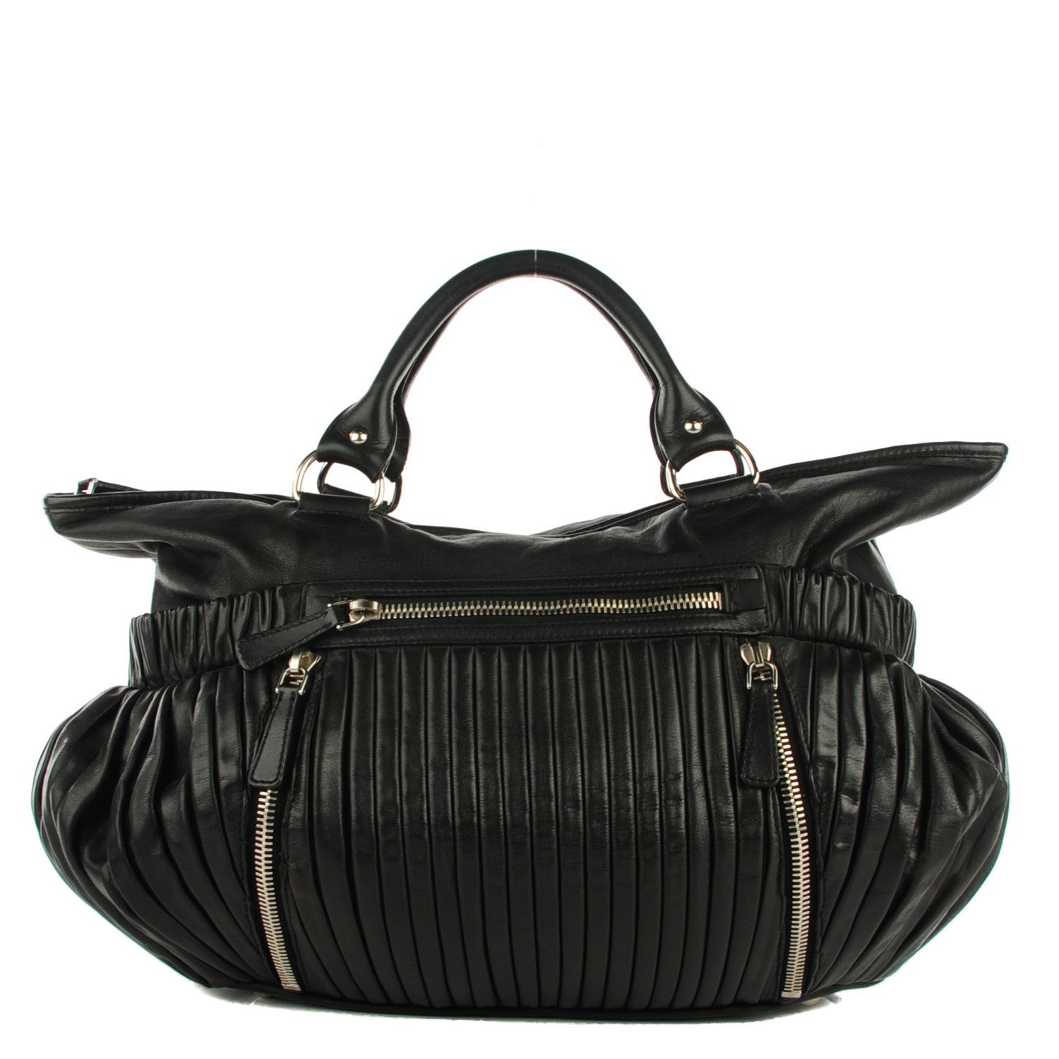 Miu Miu Nappa Plisse Zip Satchel Black 1 of 7