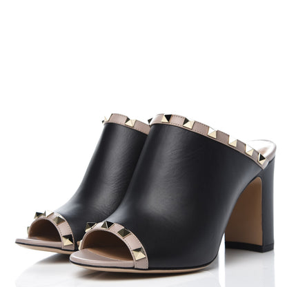 Valentino Garavani Calfskin Rockstud High Heel Slide Sandals 37 Black Poudre 3 of 9