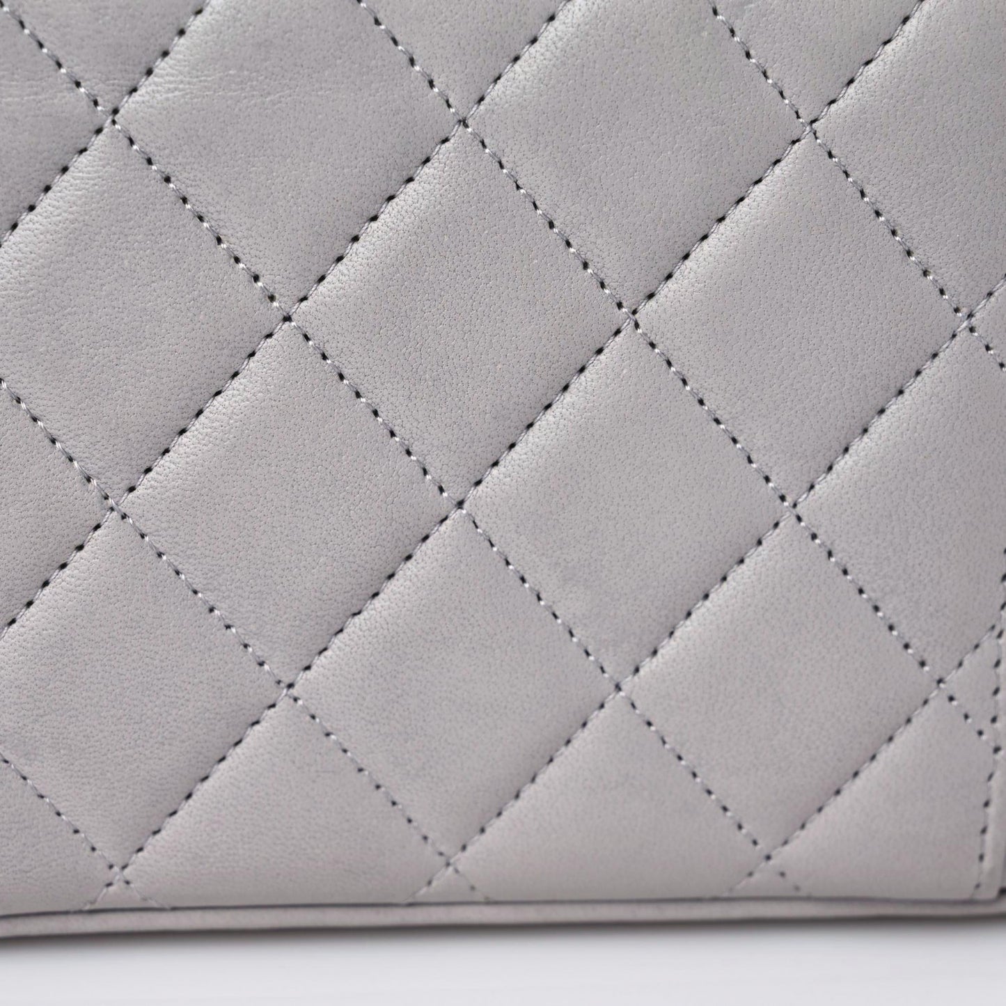 Lambskin Quilted Small Top Handle Vanity Case With Chain Light Grey