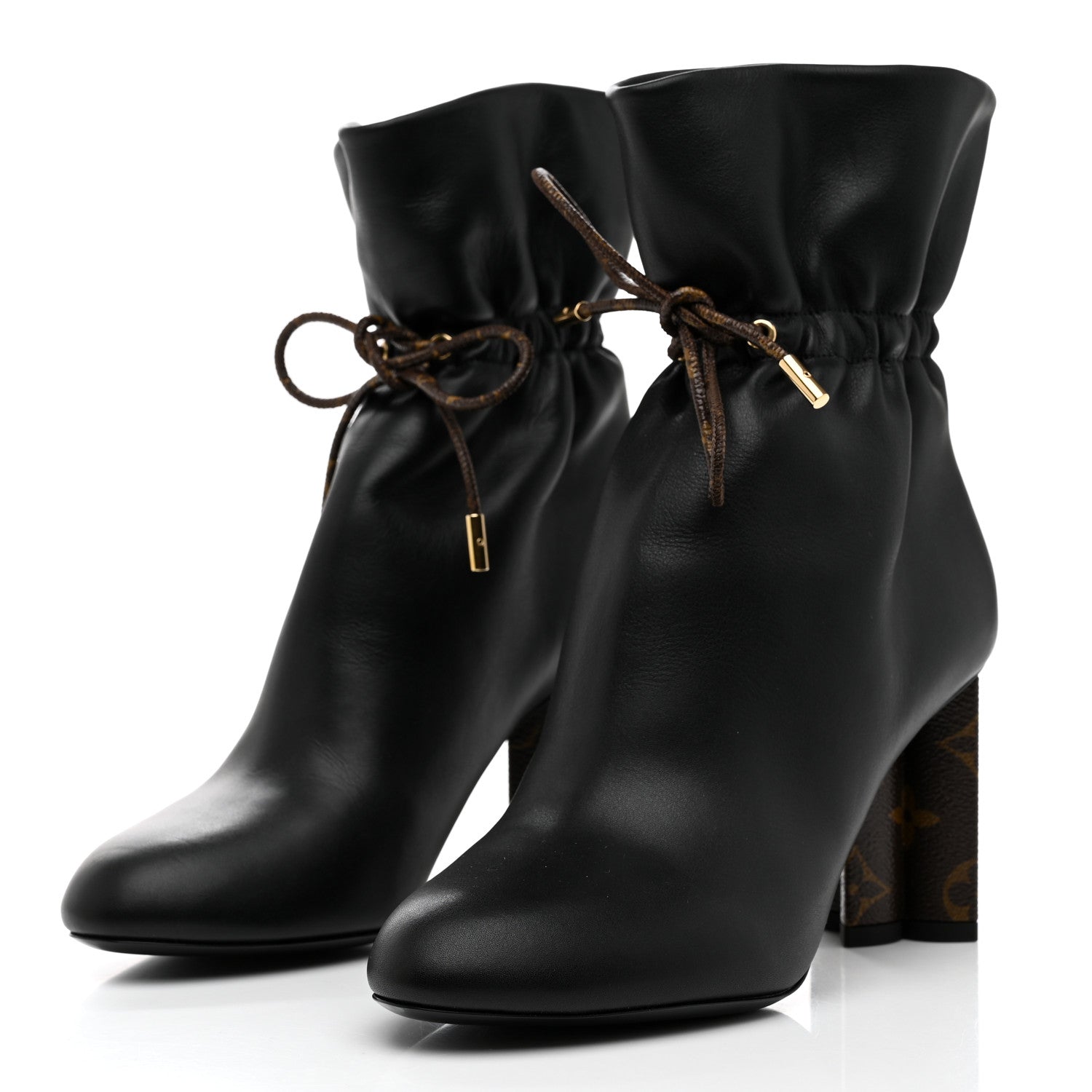 Louis Vuitton Calfskin Monogram Drawstring Ankle Boots 37 Black 3 of 8