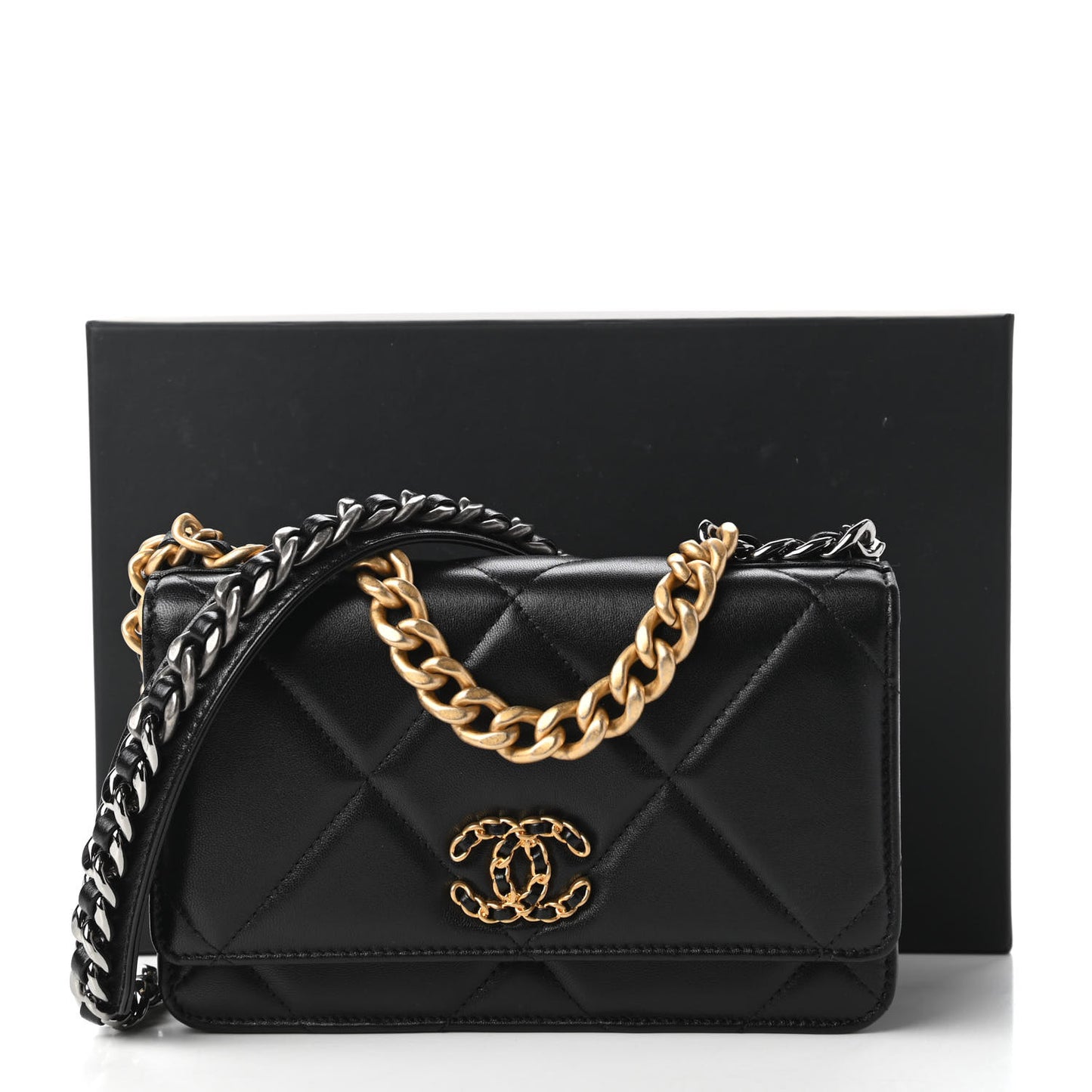 Lambskin Quilted Chanel 19 Wallet On Chain WOC Black