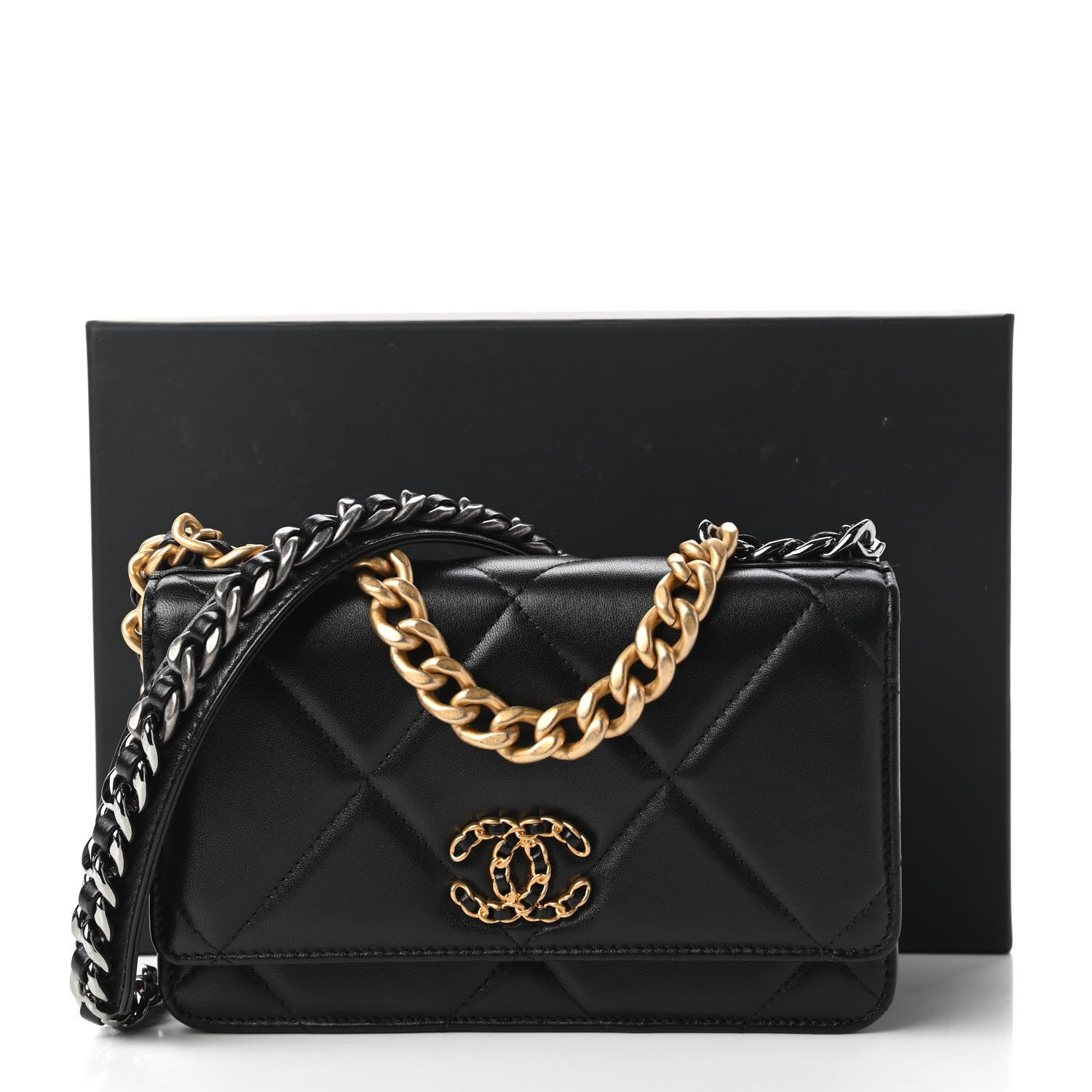 Chanel Lambskin Quilted Chanel 19 Wallet On Chain WOC Black 12 of 12