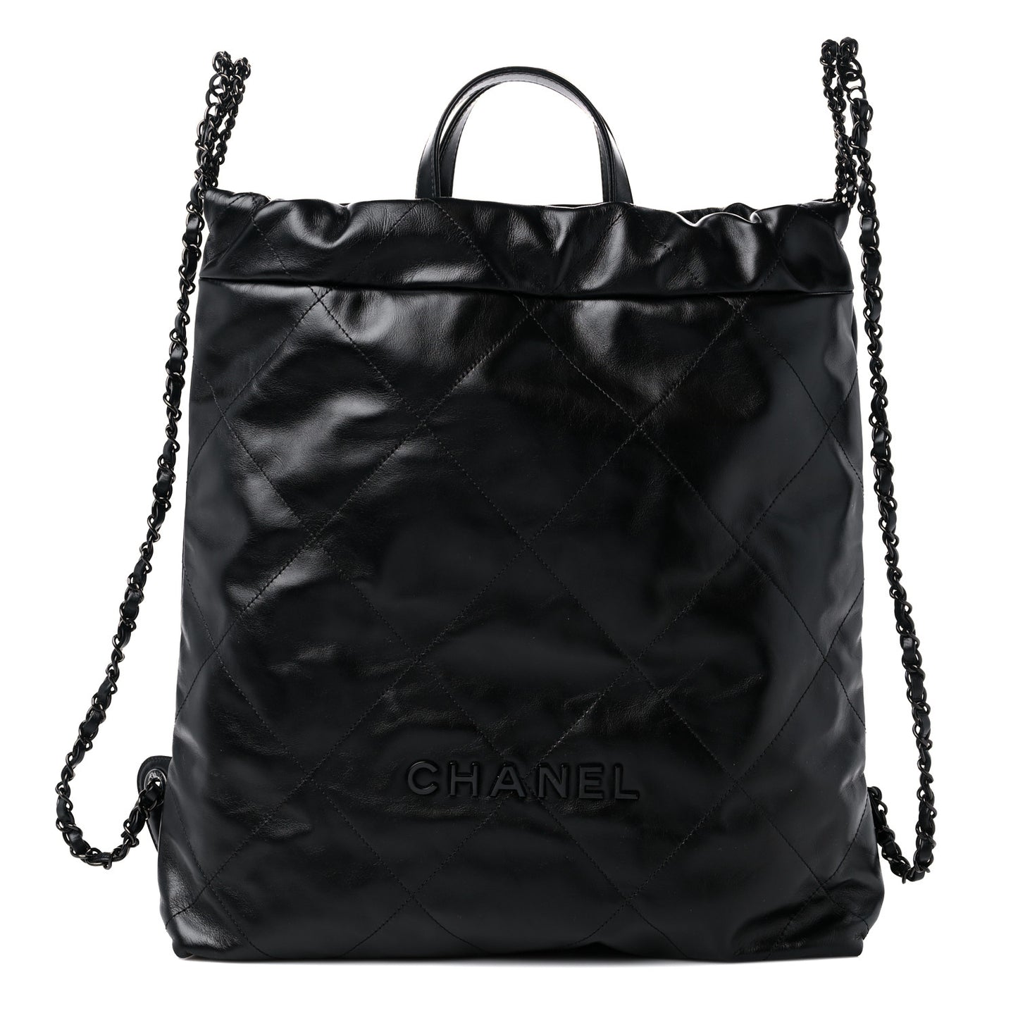 Shiny Calfskin Quilted Chanel 22 Backpack So Black