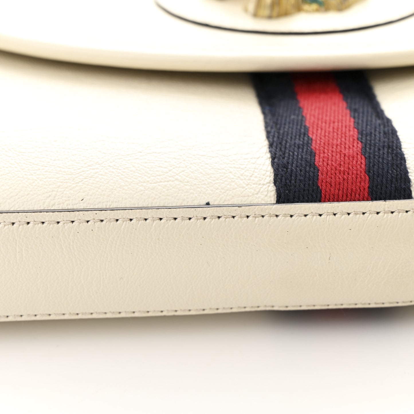 Textured Calfskin Web Small Rajah Slim Flap Shoulder Bag Mystic White
