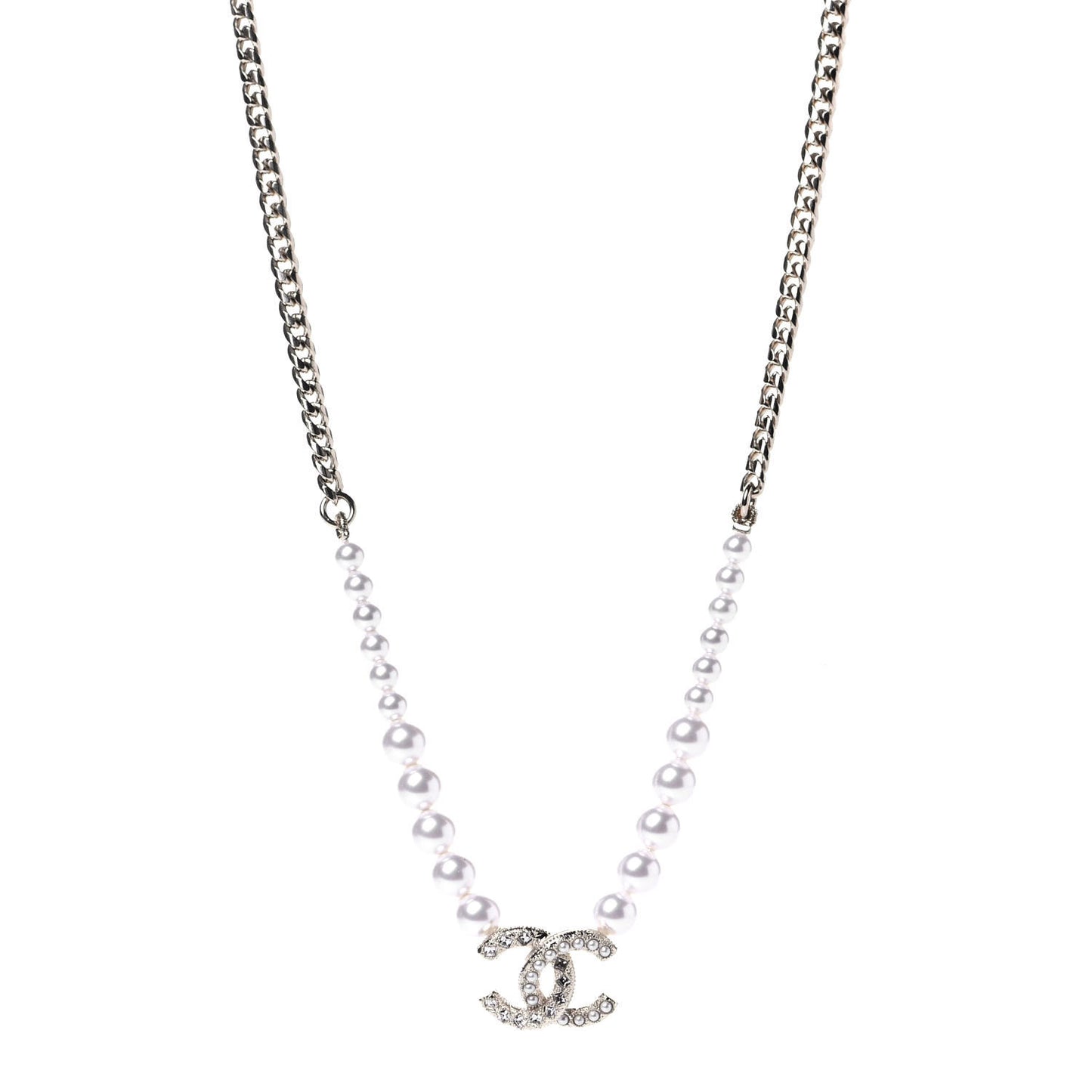 Pearl Crystal Chain CC Necklace Gold