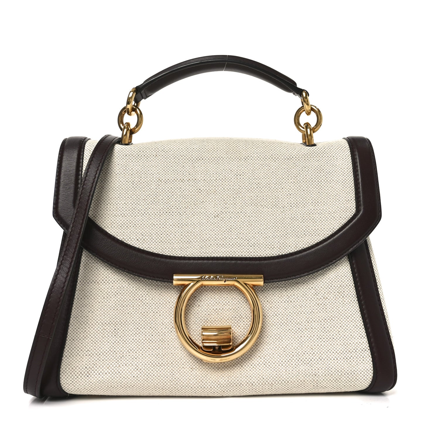Calfskin Canvas Margot Top Handle Satchel Burgundy