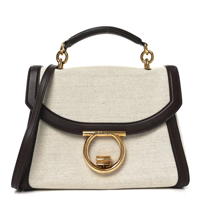 Salvatore Ferragamo Calfskin Canvas Margot Top Handle Satchel Burgundy 1 of 9