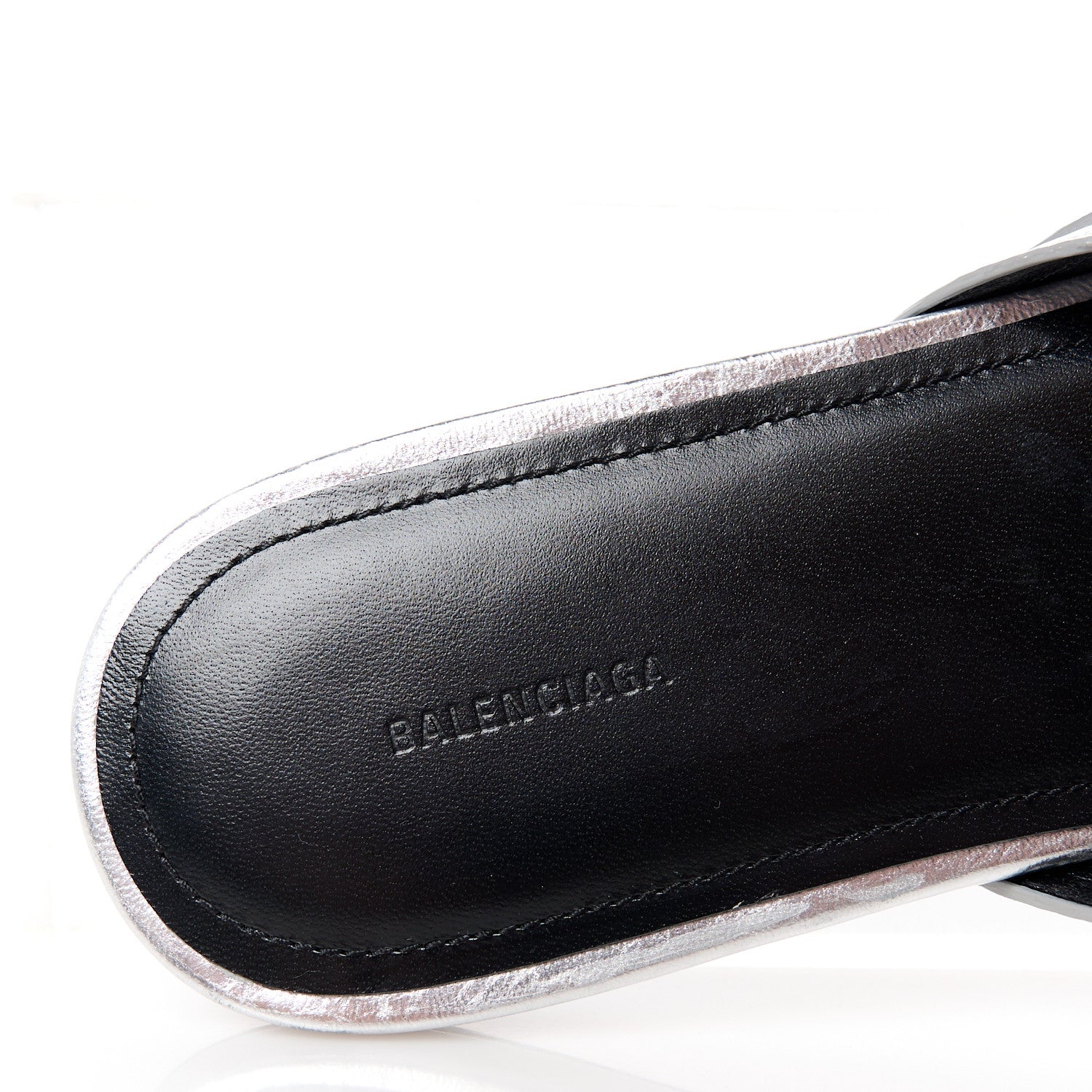 Balenciaga Metallic Arena Cagole Flat Slide Sandals 37 Silver 8 of 10
