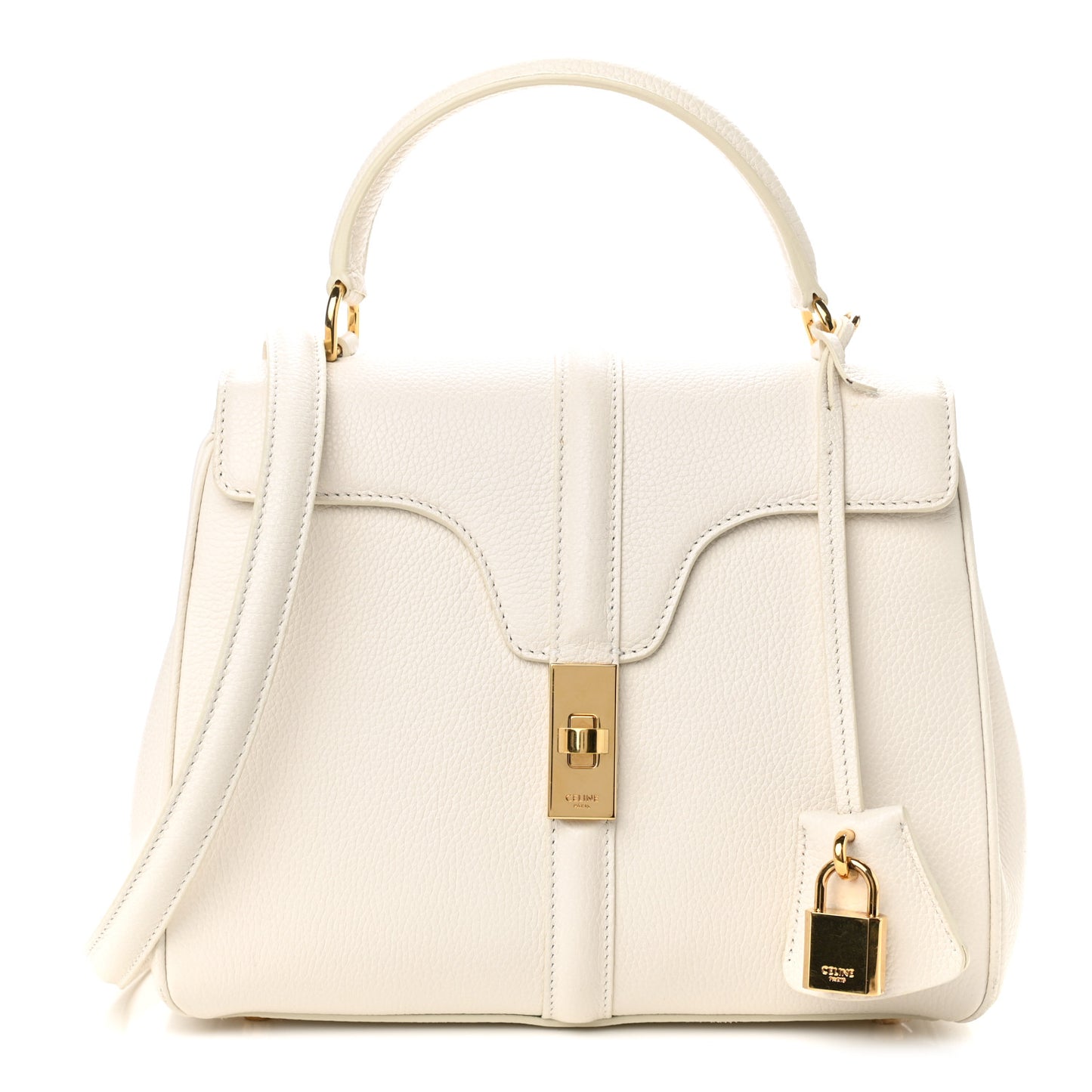 Grained Calfskin Small 16 Top Handle Bag White