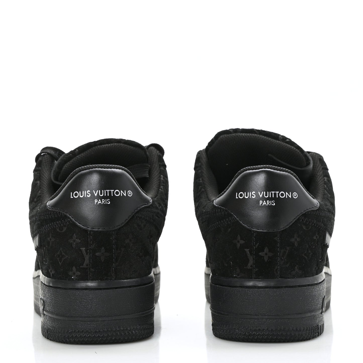 X NIKE AIR FORCE 1 Suede Calfskin Monogram Mens Low Top Sneakers 7 Black