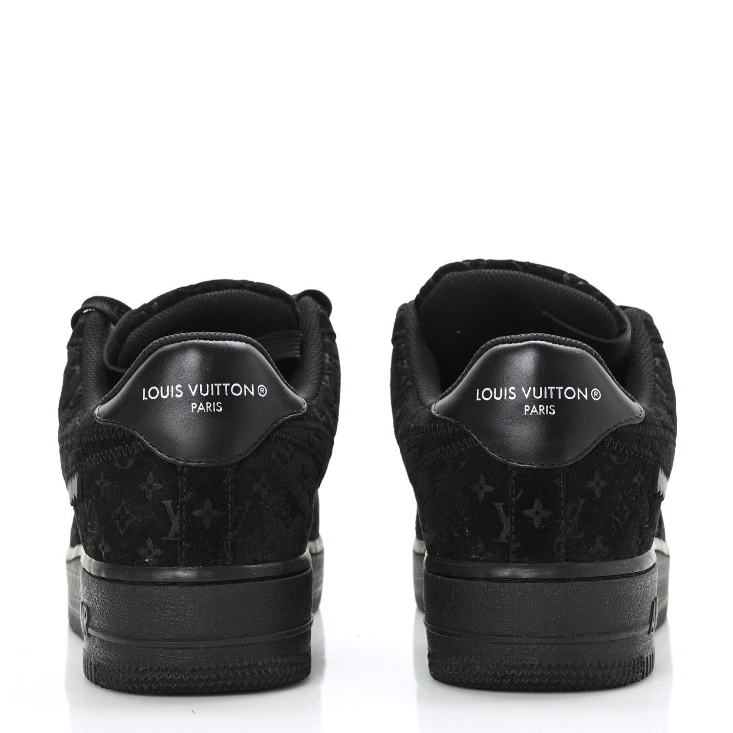 Louis Vuitton X NIKE AIR FORCE 1 Suede Calfskin Monogram Mens Low Top Sneakers 7 Black 5 of 10