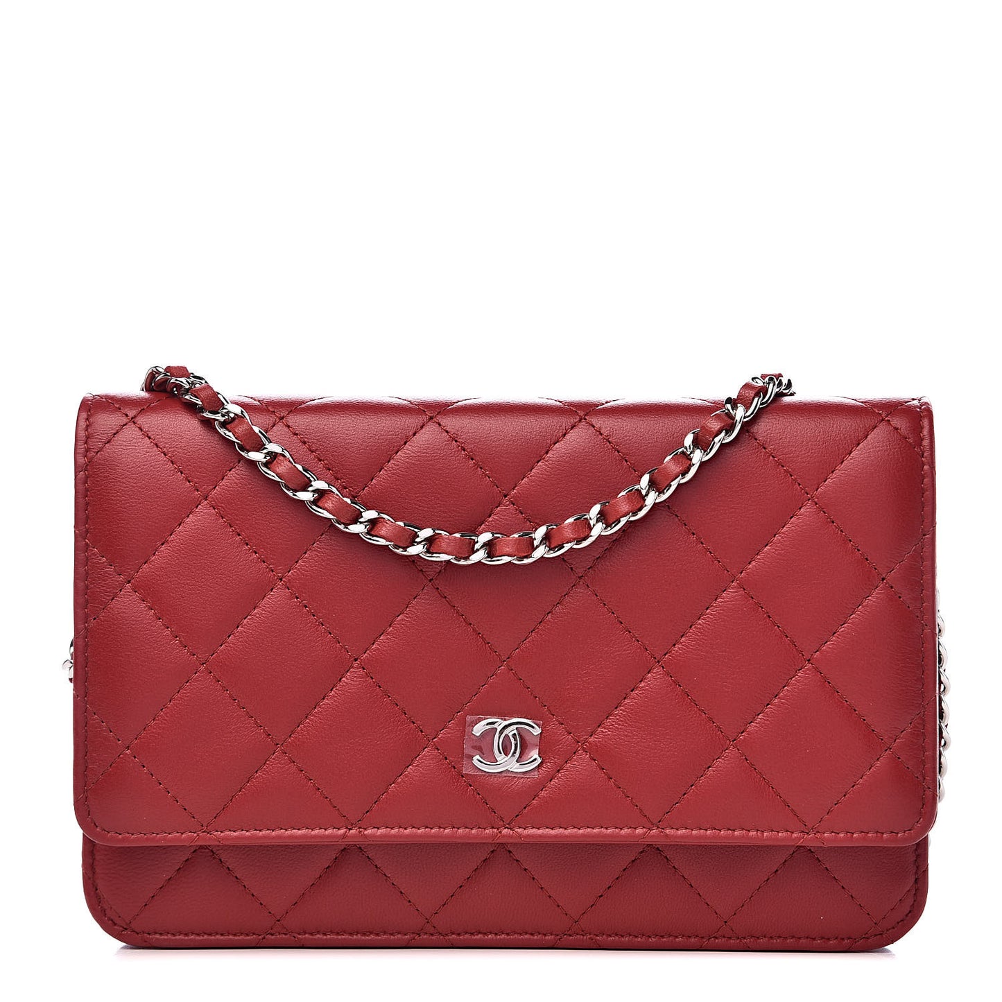 Lambskin Quilted Wallet On Chain WOC Red