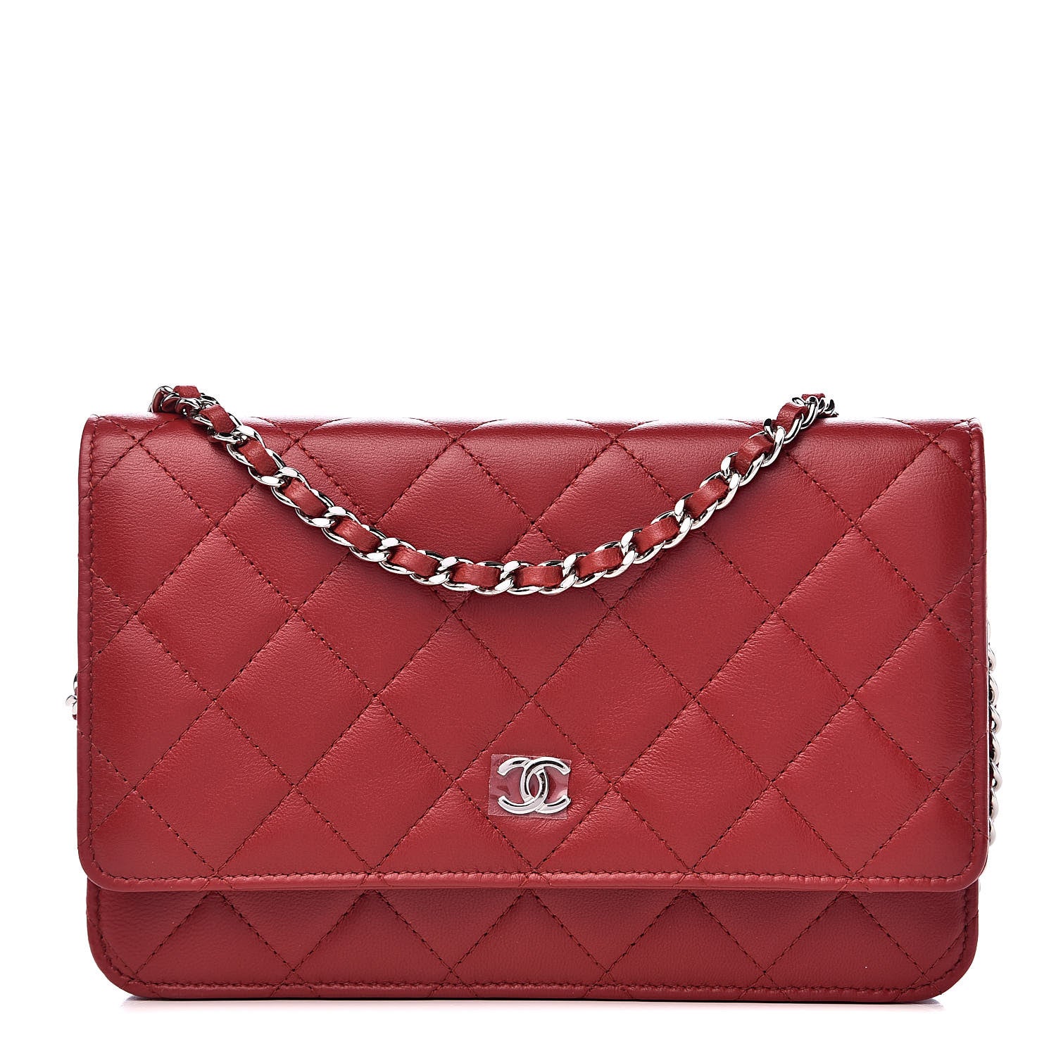 Chanel Lambskin Quilted Wallet On Chain WOC Red 1 of 12