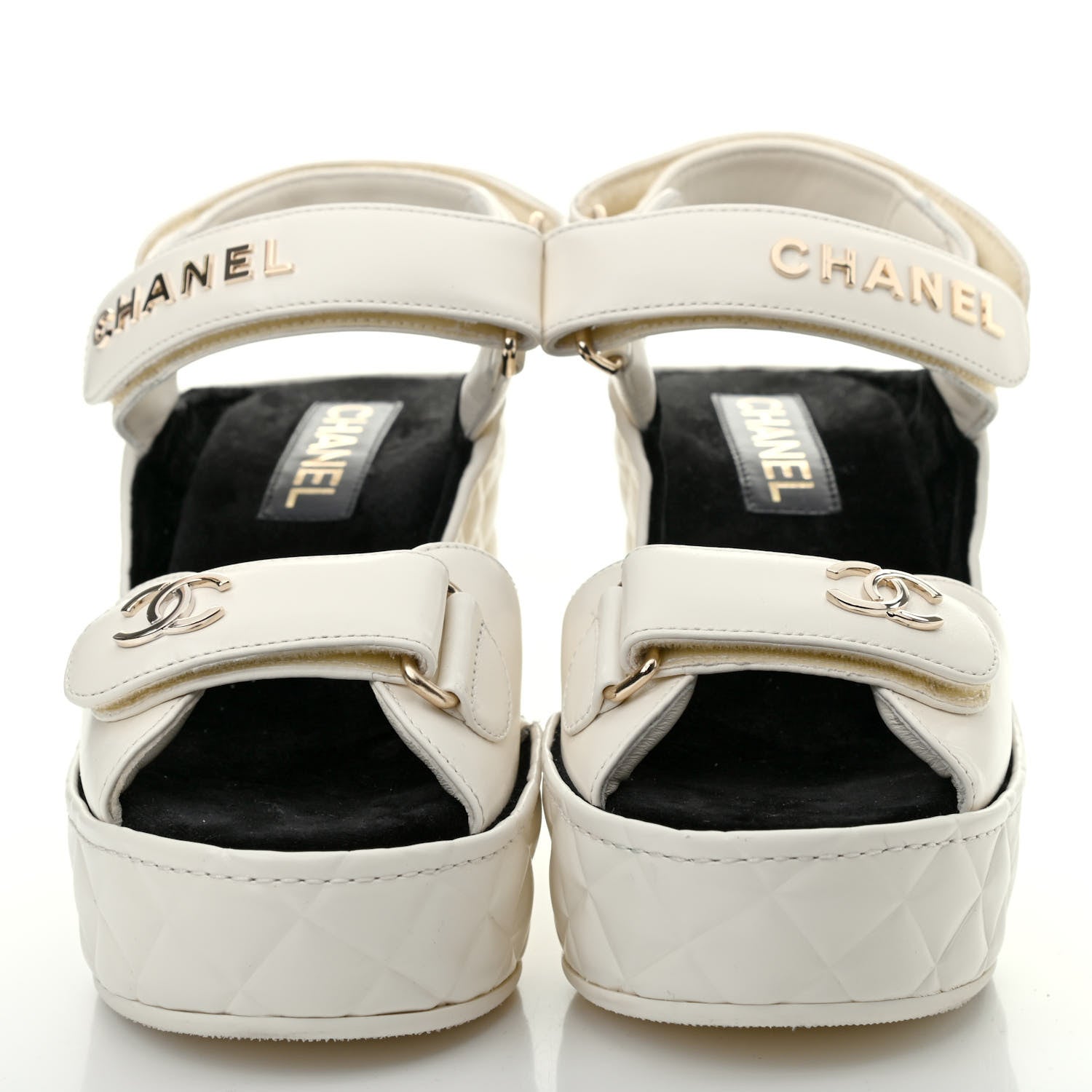 Chanel Shiny Calfskin Quilted Wedge Sandals 37 Ivory 2 of 4