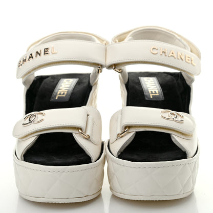 Chanel Shiny Calfskin Quilted Wedge Sandals 37 Ivory 2 of 4