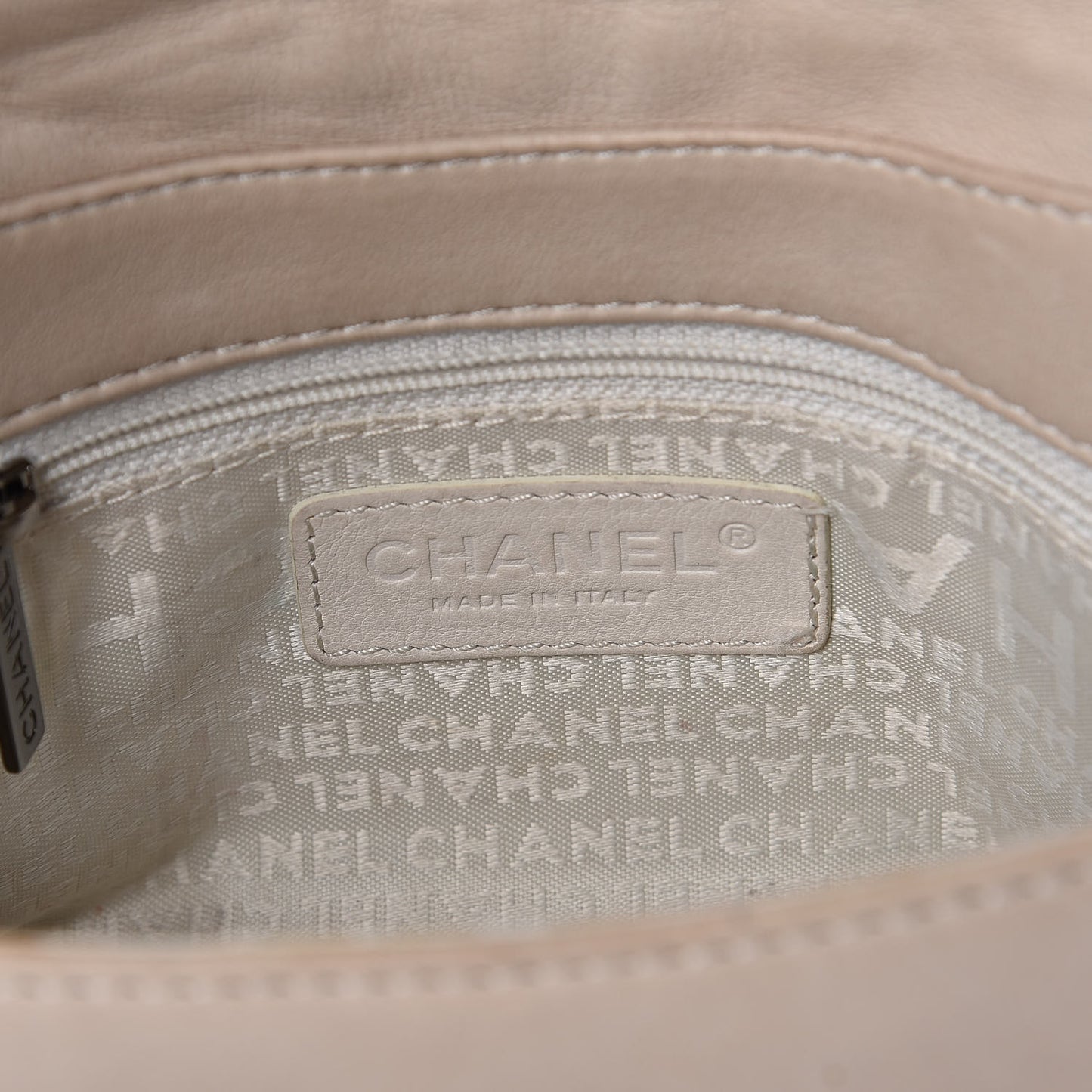 Lambskin Chain Stitch Clutch Beige