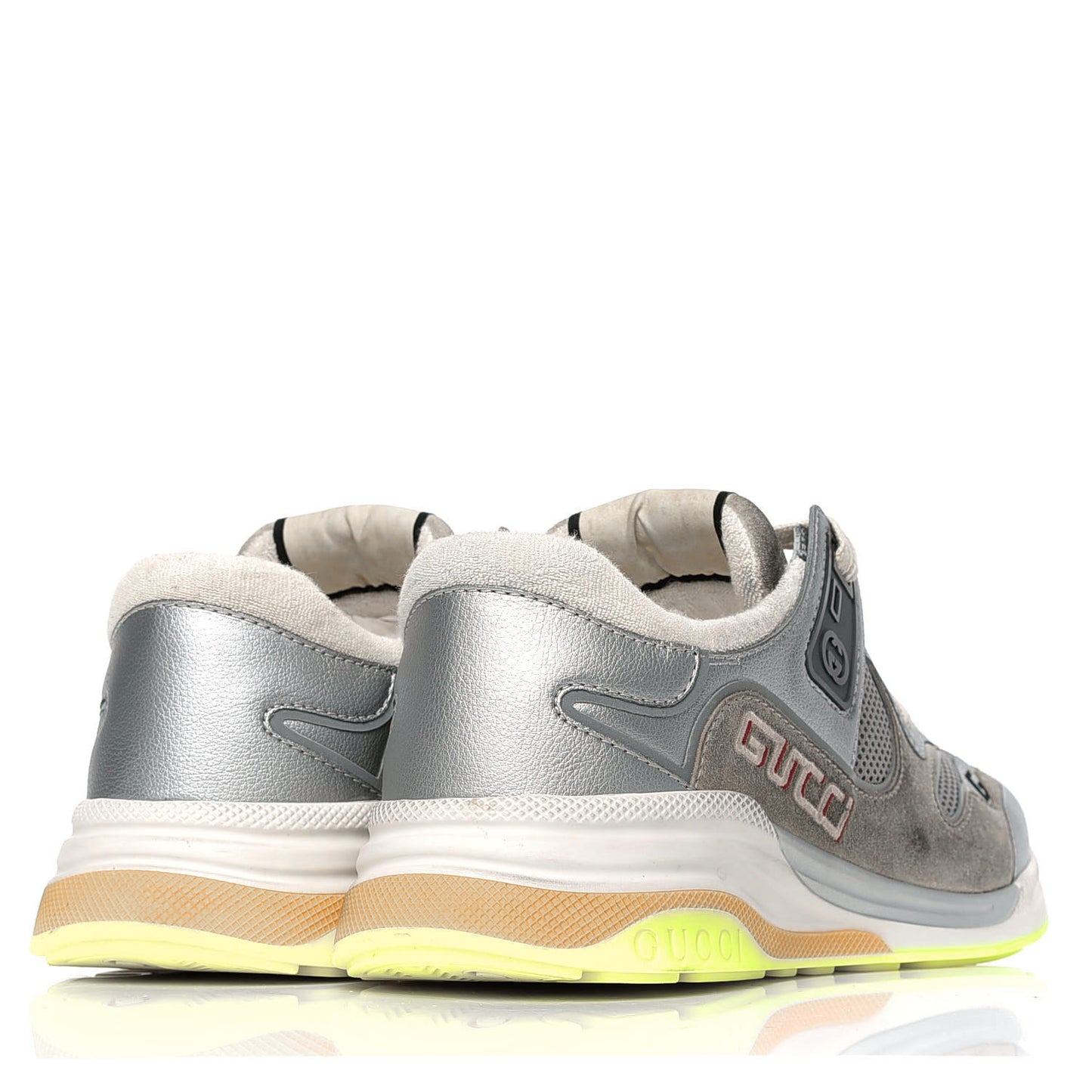 Metallic Calfskin Suede Mens Ultrapace Sneakers 8 Silver Oatmeal