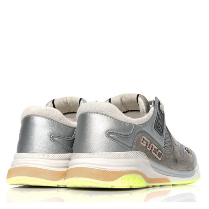 Gucci Metallic Calfskin Suede Mens Ultrapace Sneakers 8 Silver Oatmeal 3 of 5