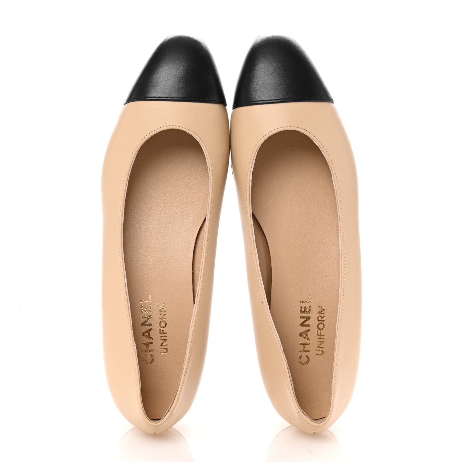 Chanel Lambskin Cap Toe CC Uniform Ballerina Flats 38 Beige Black 2 of 9