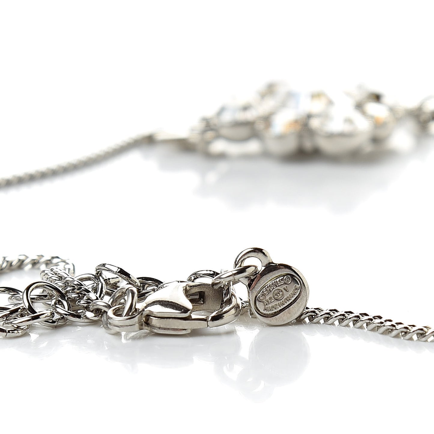 Crystal CC Drop Pendant Necklace Silver