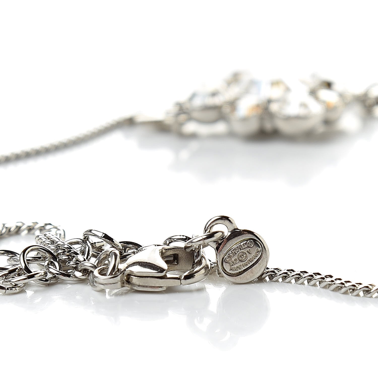 Chanel Crystal CC Drop Pendant Necklace Silver 4 of 6